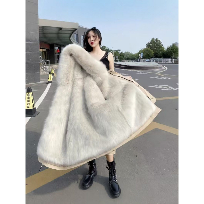 海宁皮草女装2025新款冬季狐狸毛领内胆可拆卸皮毛外套派克服定制