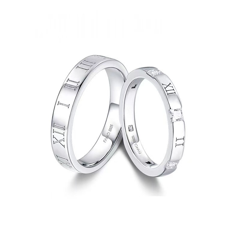 Fanjia White Copper with Logo Time Lovers Ring Couple Style Closed Niche Gift for Boyfriend Birthday and Valentine's Day