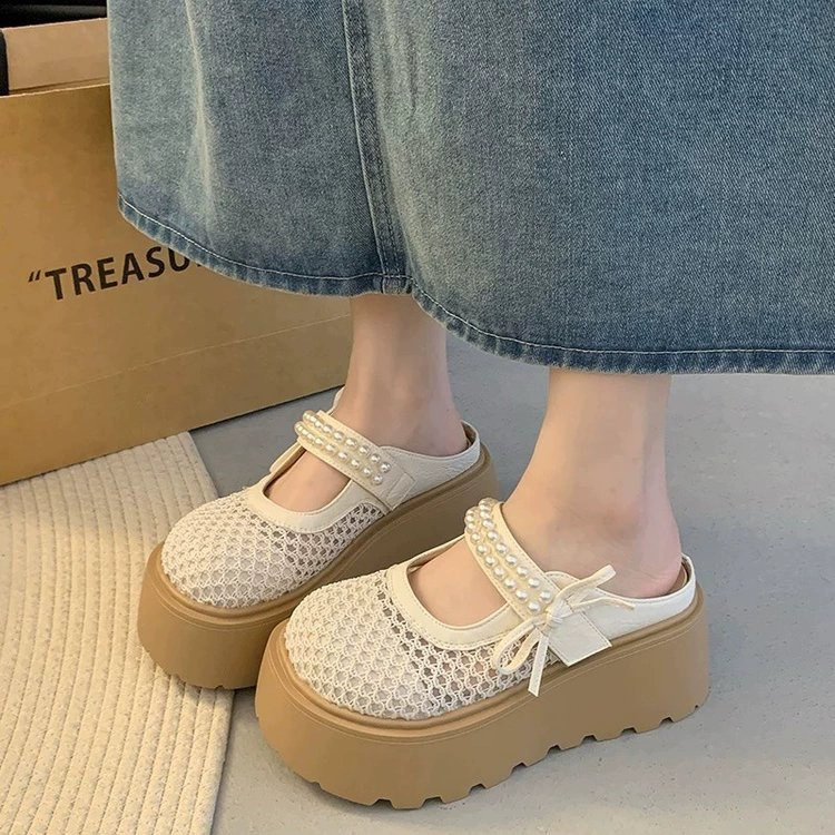 Женские летние сандалии Birkenstock с толстой подошвой, внутренняя высота 8 см, сетчатый носок, полусандалии, новинка 2025 года