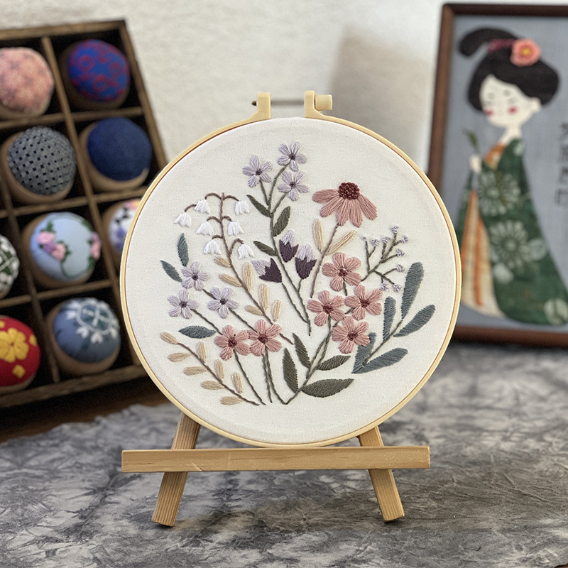 Flores simples y plantas nuevos productos bordados diy flores colgar pintura Lu bordado material de tela artesanal paquete de pintura creativa en inglés