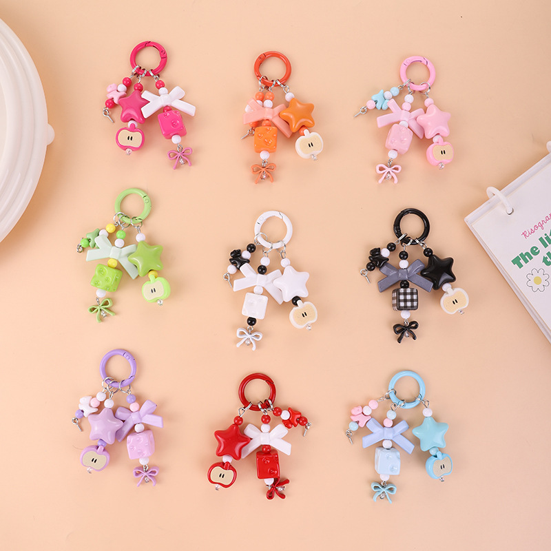 Bow Beaded Keychain Mobile Phone Chain Resin Small Doll Cartoon Cute Apple Pendant Pendant Luggage Pendant