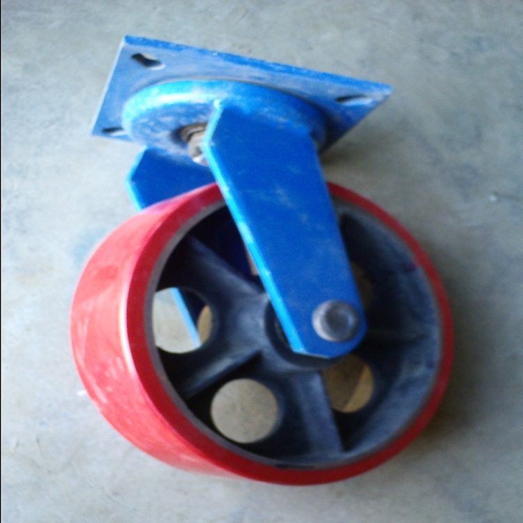 供应8寸超重型 铁芯聚酯 万向轮  蓝架PU  工业 脚轮