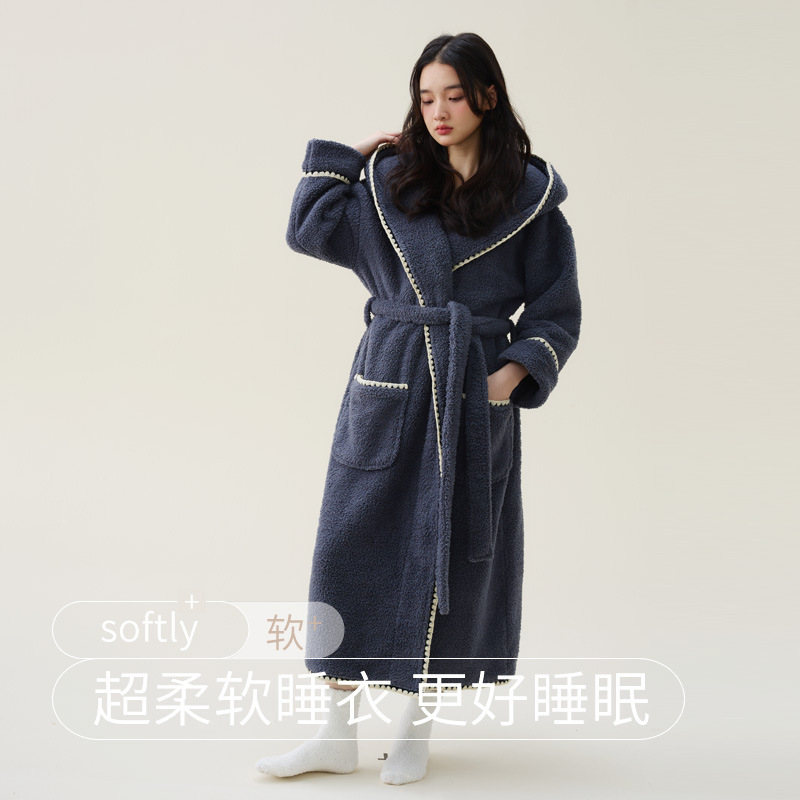 in stock autumn and winter new coral velvet padded beautiful velvet men's and women's nightgown extended bathrobe couple pajamas bathrobe