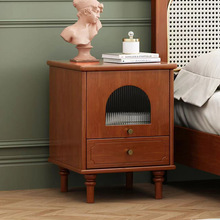 法式复古实木床头柜卧室收纳家用储物柜小型中古风轻奢床边柜整装
