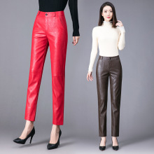 正品牌休闲皮裤秋冬新款高腰时尚显高显瘦百搭直筒裤绵羊皮小脚裤