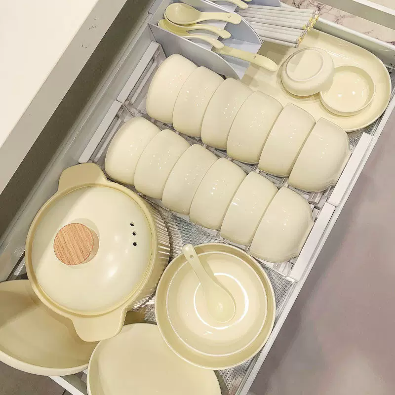 釉下彩餐具奶油风碗碟套装家用盘子碗泡面碗陶瓷餐具套装全套家用