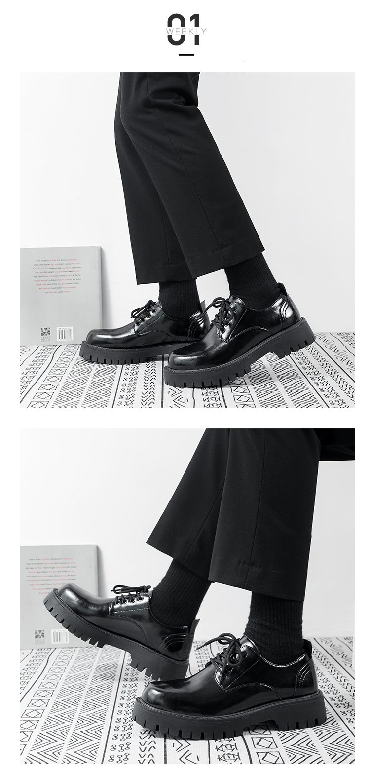 Chaussures décontractées ShoeVault Cleanfit Derby en cuir à semelle épaisse pour homme, bottes Martin basses rehaussantes_voghion.com