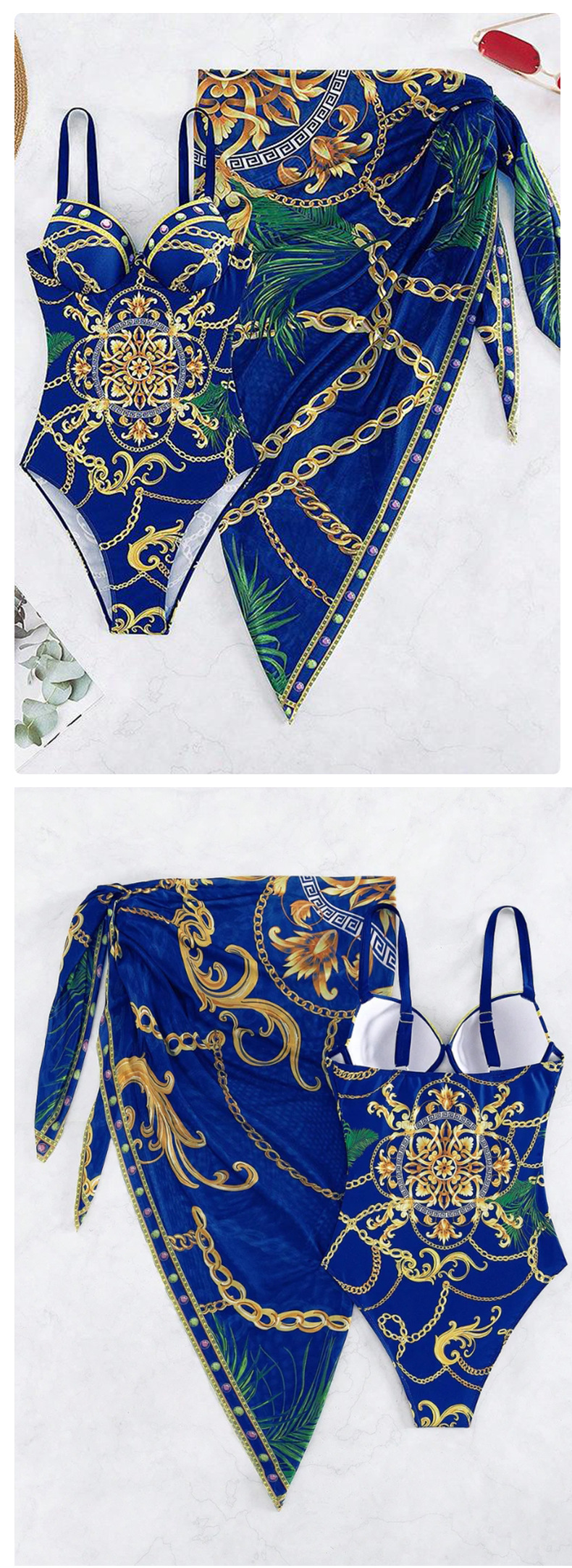 Costum de baie dintr-o singură piesă pentru femei, bikini cu bretele, croială slim fit, imprimat_voghion.com