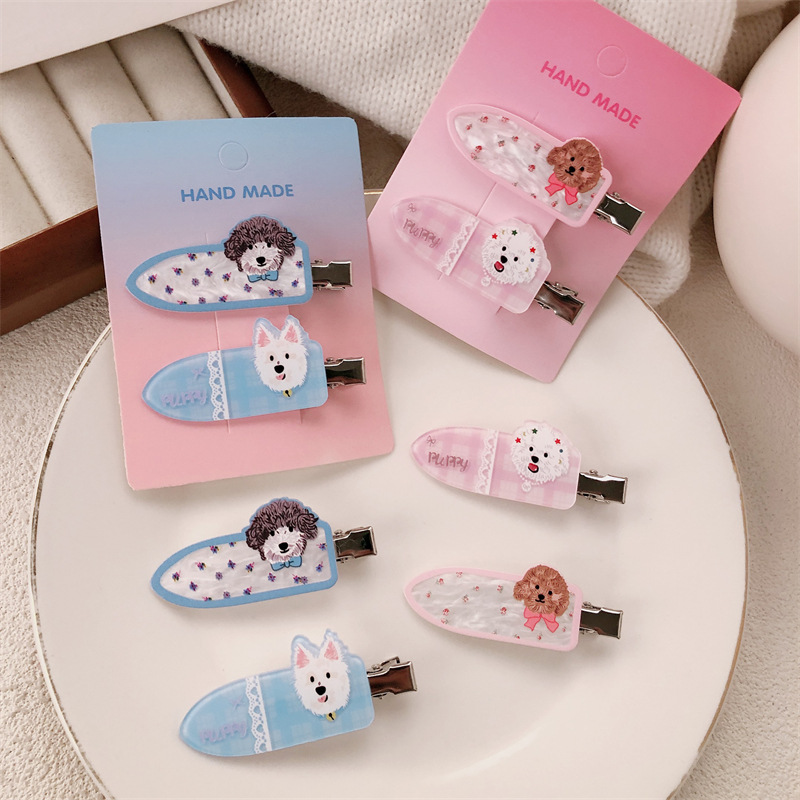 Lindas pinzas para el cabello de par de cachorros para mascotas, pinzas sin marcas de corazón de niña linda, pinzas de flequillo dulces y versátiles, accesorios para el cabello de dibujos animados