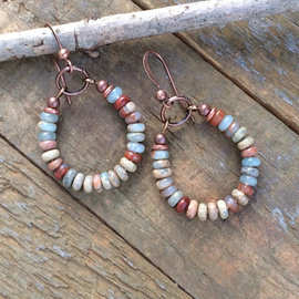 跨境Temu热销波复古西米亚风格天然石串珠吊坠耳环民族风首饰耳饰