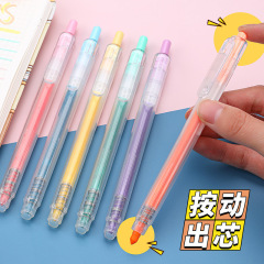 プッシュ式ハイライター 丸頭マカロン 中学生・高校生向けキーノート 6色セット 替えられるマーカーペン