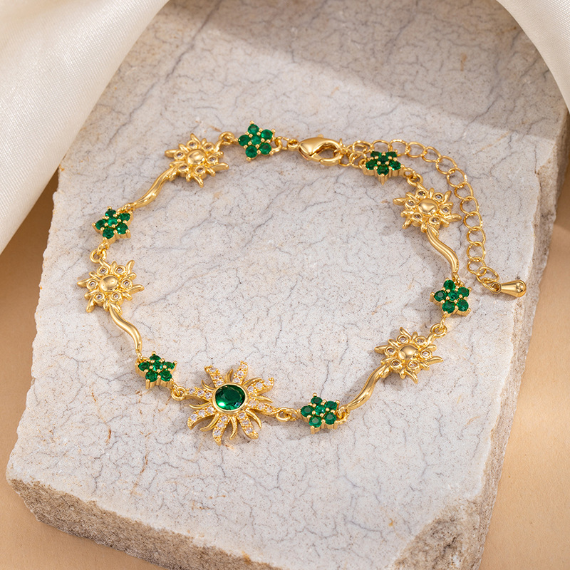 Nueva pulsera de sol de bronce, flores de color, zircon, lujo ligero, nicho universal, pulsera de moda transfronteriza, mujer image 15