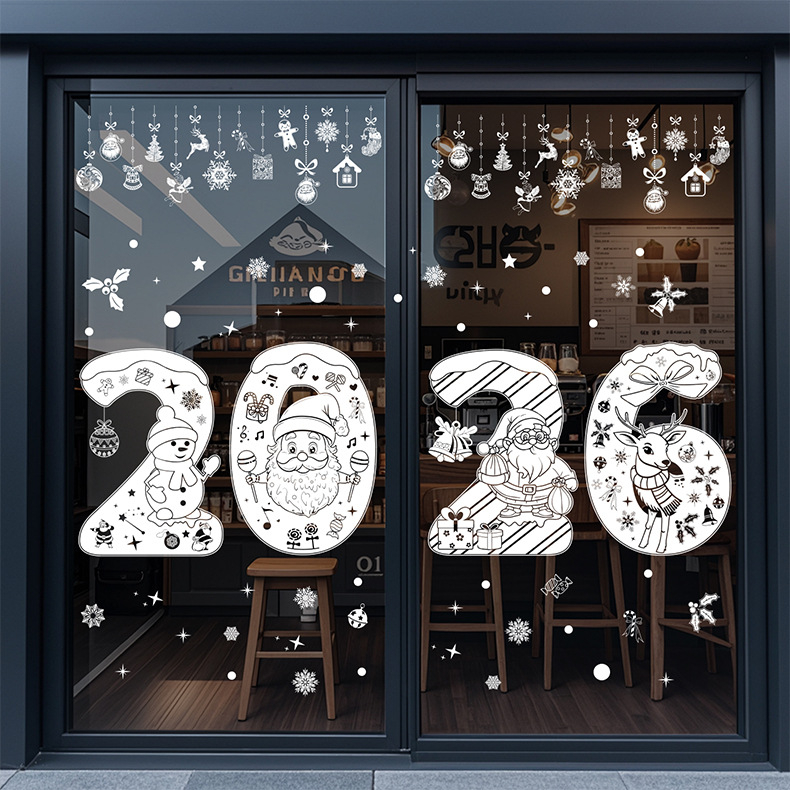 Christmas Snowflake Window Sticker Reindeer Holiday Decoration_voghion.com
