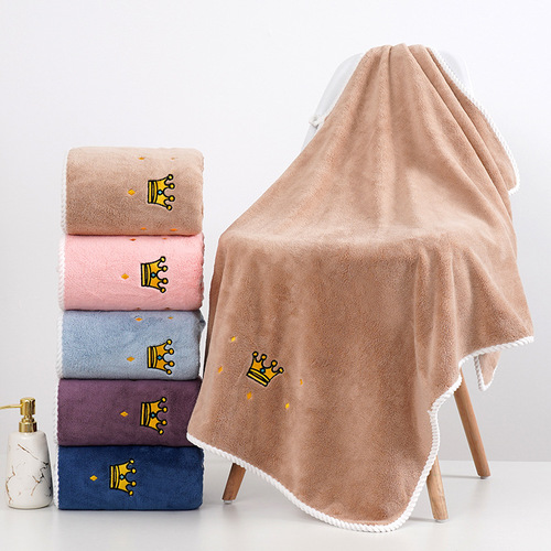 Coral velvet towel set with embroidery crown letter thick edge absorbent soft gift face washing bath towel