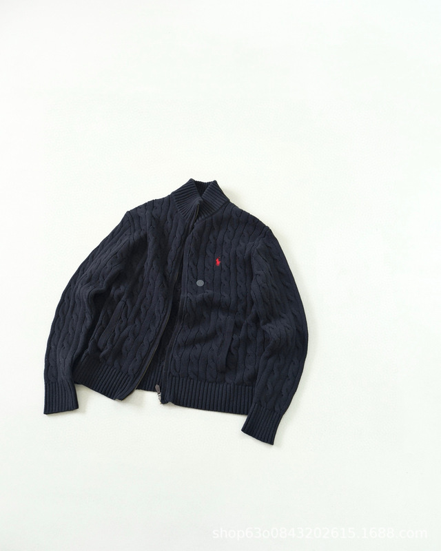 原厂高品质Ralph@拉夫25ss拉链纯色小马刺绣麻花立领针织毛衣外套|undefined