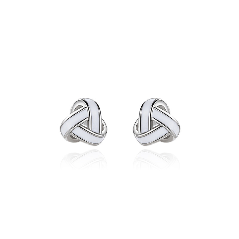 S925 plata esterlina geométrica tridimensional triángulo Stud pendientes hombres y mujeres estilo japonés y coreano moda entrelazada Ruyi nudo pendientes al por mayor