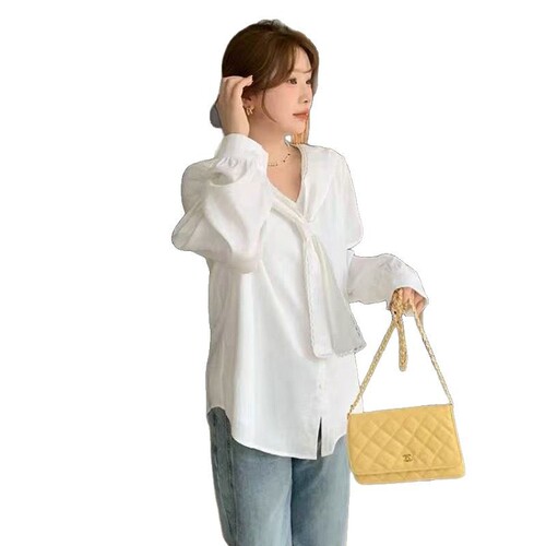 Women's Spring Micro Plus Size Slimming French White Collared Blouse with Lace Trim Navy Design Sensory Top