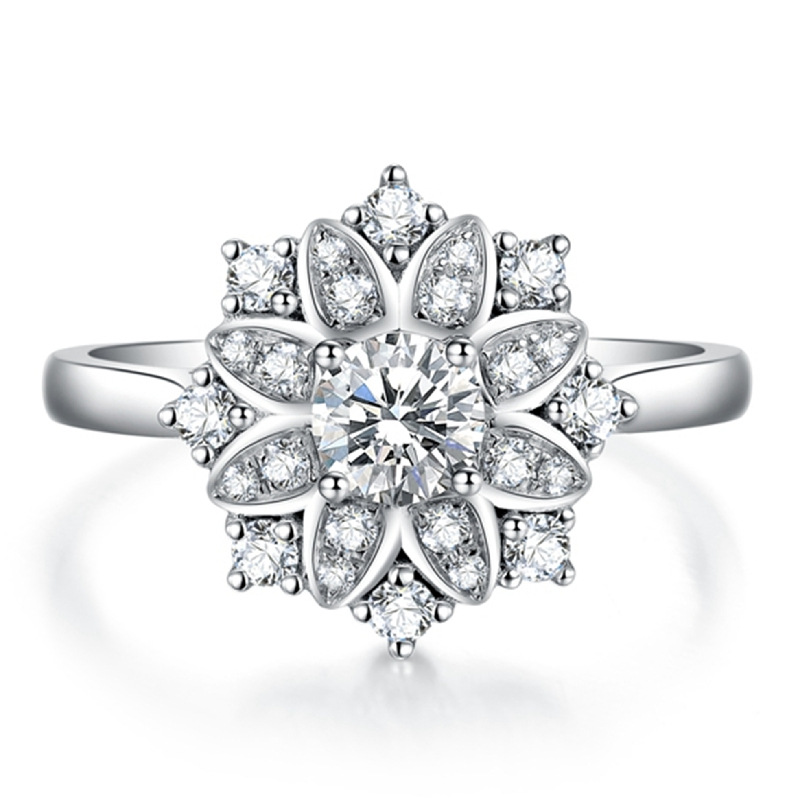 Brilliant Starry Flower Ring 18k Gold Plated Cluster Wedding Ring_voghion.com