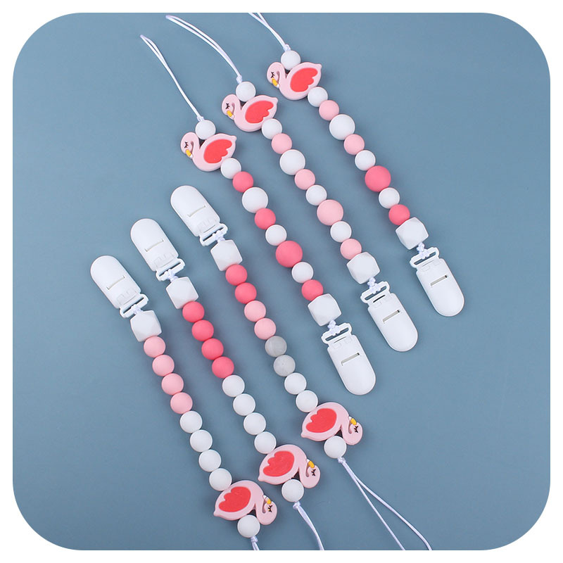 Bebé de dibujos animados animal Flamingo silicona teether bebé teether palo juguete teether pezón cadena anti-caída