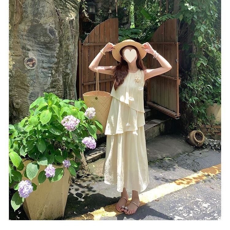 ins ジャスミン 2025 新しい夏スタイルの小さなロングスカート優しい韓国旅行甘い気質の女性のためのドレス|undefined