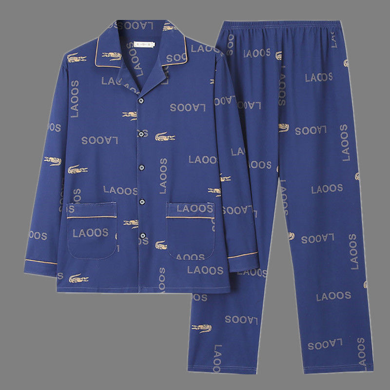 100% algodón pijamas de los hombres de primavera y otoño de manga larga traje de dos piezas más el tamaño suelto de la Juventud de los hombres homewear Delgado