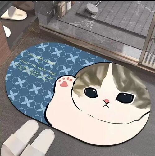 Cartoon cat bathroom diatom mud bathroom door absorbent floor mat diatomaceous earth carpet non-slip quick-drying foot mat