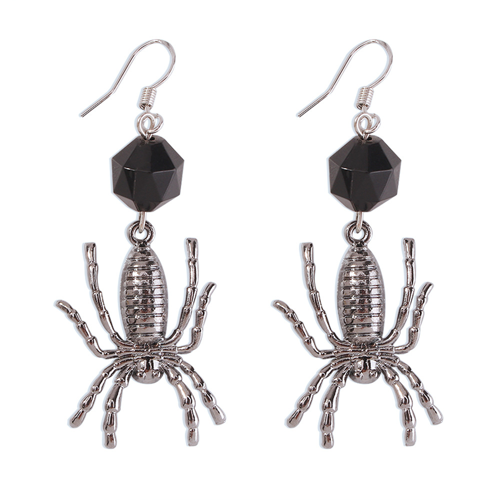 Fashion Gun Black Alloy Spider Polygonal Diamond Earrings