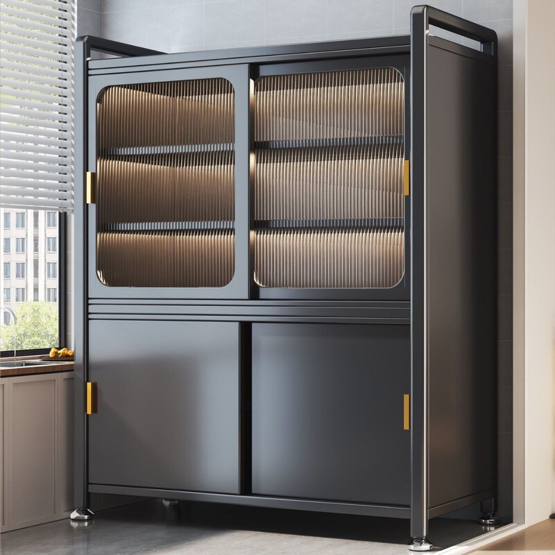 Household Kitchen Sliding Door Storage Cabinet Floor-Standing Carbon Steel Sideboard Cupboard Multi-Layer Storage Cabinet Multi-Functional Storage Rack Household Kitchen Sliding Door Storage Cabinet Floor-Standing Carbon Steel Sideboard Cupboard Multi-Layer Storage Cabinet Multi-Functional Storage Rack