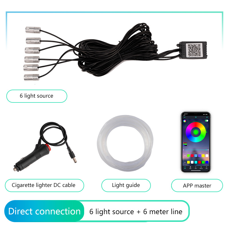 Thuning-free car atmosphere lamp optical fiber line cold light 64 color car atmosphere lamp APP control application