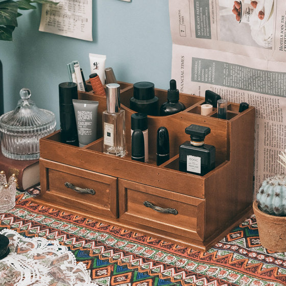 Solid Wood Office Desktop Storage Cabinet Household Cosmetic Storage Box Drawer Desk Stationery Sundries Finishing Box