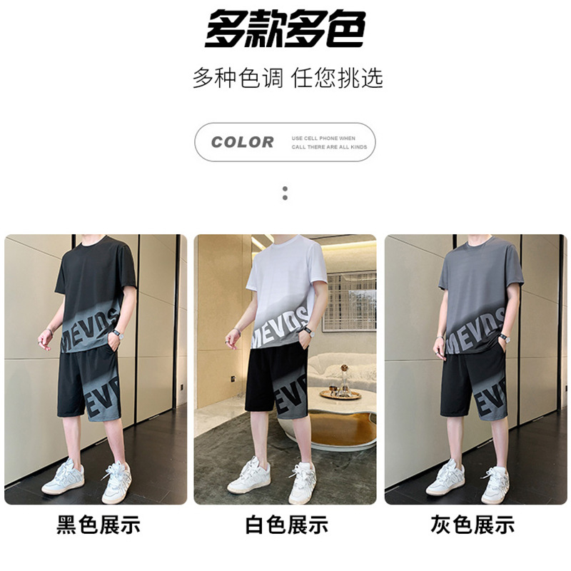 Verano de seda de hielo camiseta de los hombres de secado rápido pantalones cortos de manga corta traje deportivo casual ropa de hombre con un conjunto de guapo