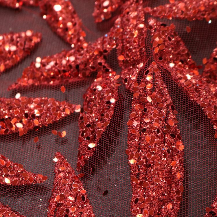2024 nuevo hilo de malla de bambú rojo espumado polvo fino polvo pulverizado oro tela de vestido de boda