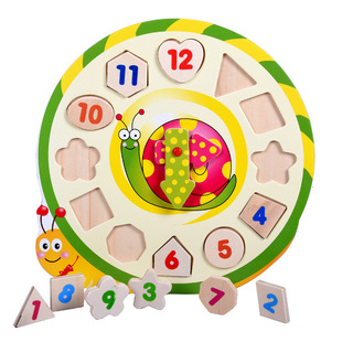 Wooden toy animal cartoon clock infant Enlightenment early education digital cognitive three-dimensional puzzle digital alarm clock