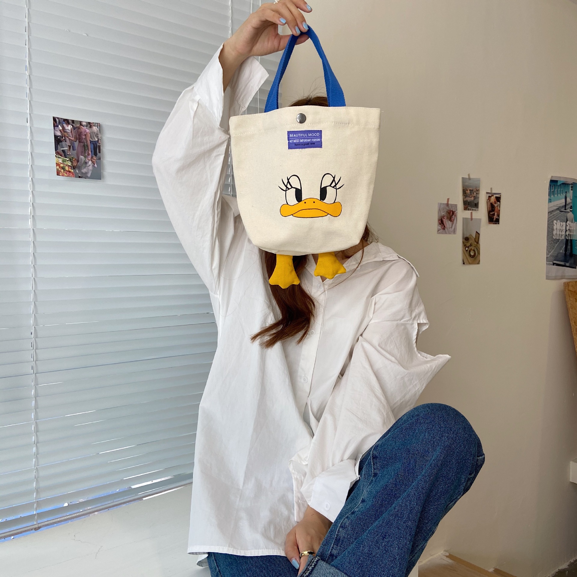 08312 Cartoon printed single-shoulder canvas bag, Japanese style, Korean version canvas bag, student large-capacity hand-held women's bag for commuting undefined