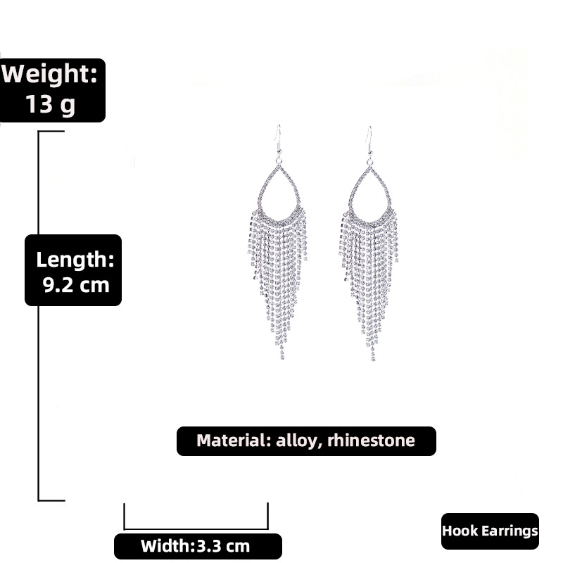 Fashionable Exaggerated Rhinestone Long Tassel Earrings European and American Ins Refined Grace HighGrade Personality Affordable Luxury Earrings for Womenpicture2