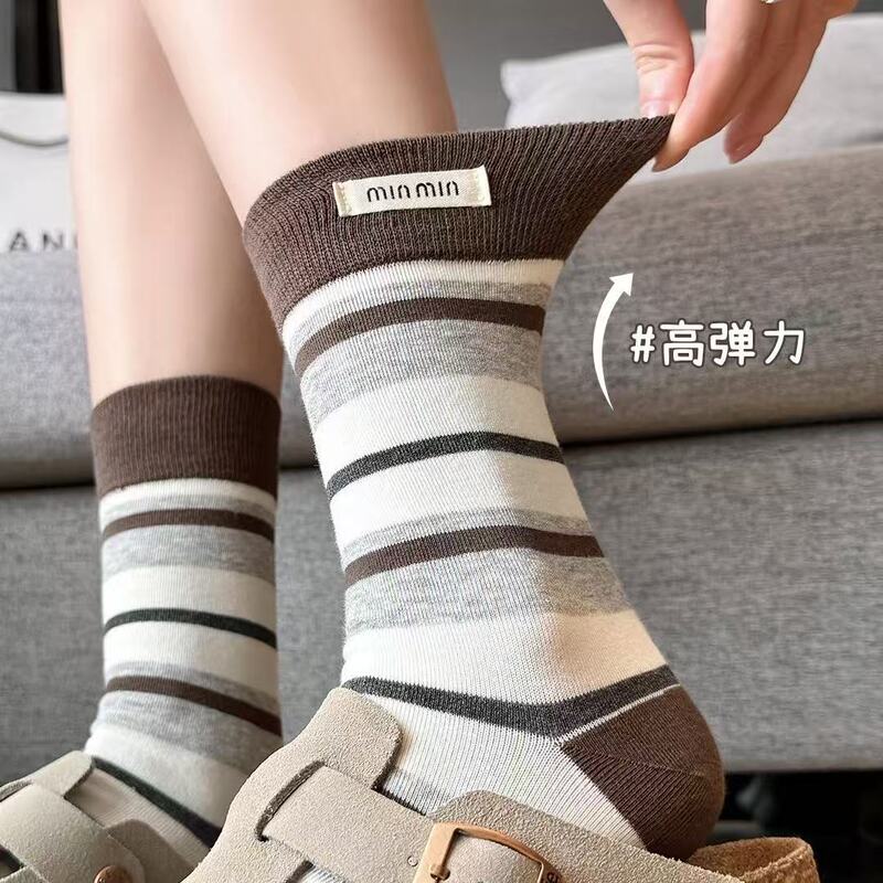袜子女秋季中筒袜2025新款爆款超火女款网红款春秋条纹外穿潮长袜|undefined