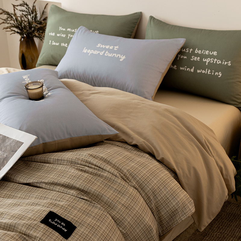 Nordisches 4-teiliges Bettwäscheset aus 100 % reiner Baumwolle mit kariertem Bettlaken und Bettbezug – für ein hochwertiges Ambiente im Hauptschlafzimmer_voghion.com