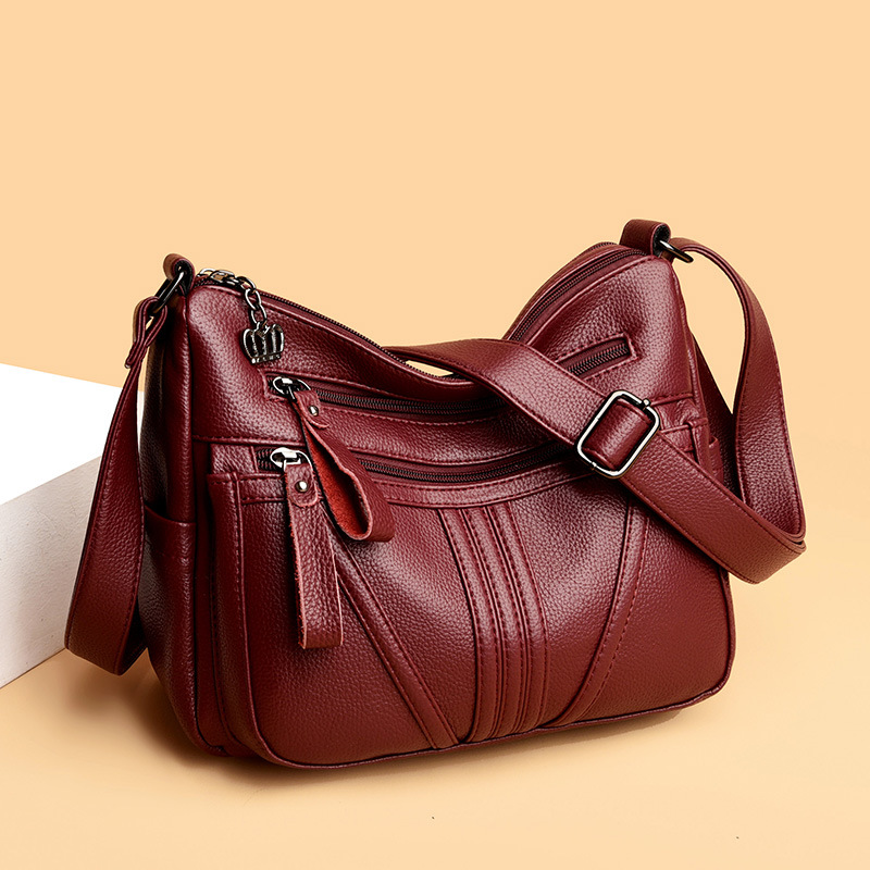 2024 Genuine Leather Women's Bag - Trendy Minimalist Shoulder & Crossbody Bag, Large Capacity Commuter Tote, Contrast Color Crescent Bag - Thumbnail 2