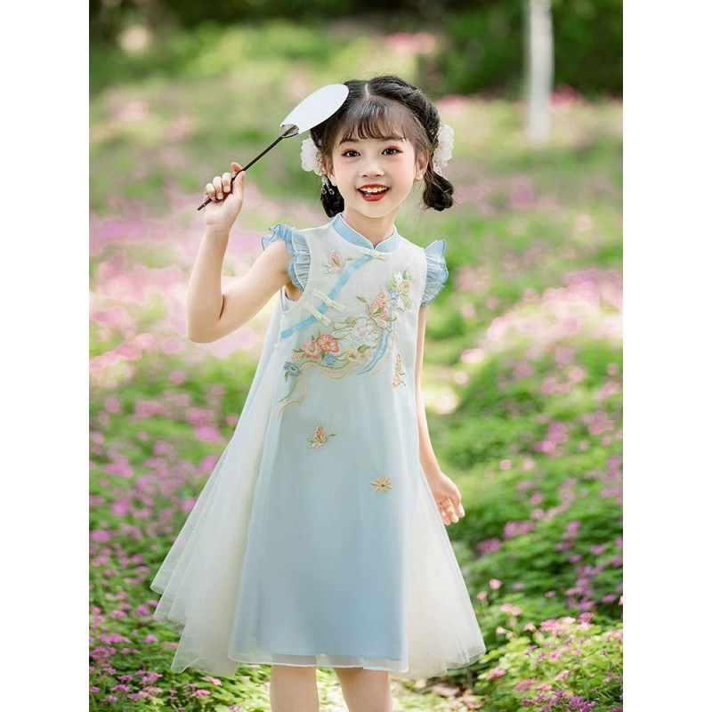 Детские Cheongsam для девочек 2025 новый летний улучшенный маленькая девочка ретро свежий и элегантный
