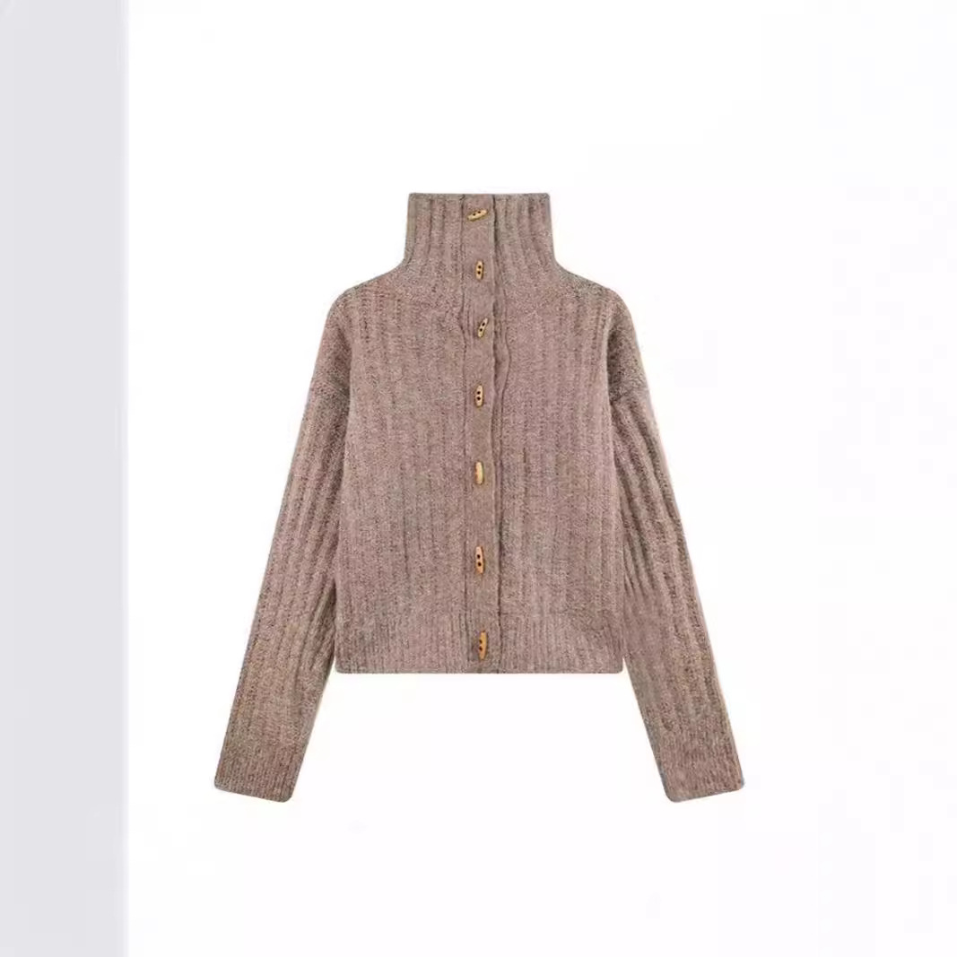 Japón y Corea del Sur relajados suéter de cuello alto de invierno femenino retro suelto camiseta de punto cálida pequeña moda de abrigo universal