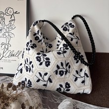 原创国风小众设计牛仔刺绣简约新中式托特包百搭小众手工布包