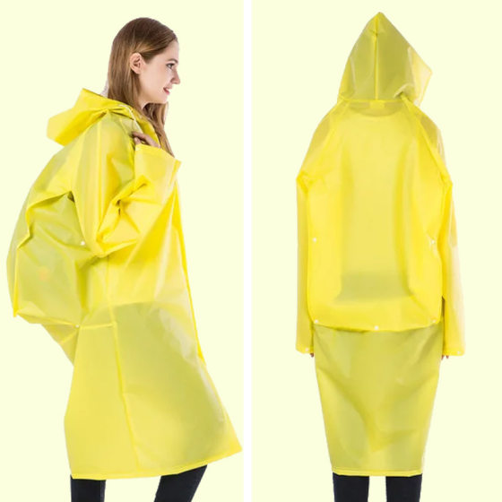 Cross-border in stock adult eva raincoat outdoor travel transparent brim schoolbag position long raincoat printable logo