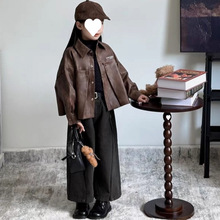 儿童秋冬季套装2025女童秋季甜酷复古皮衣夹克外