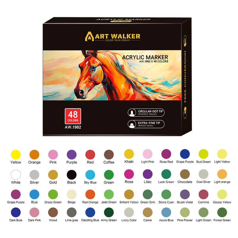 アクリルマークペンダブルヘッド60色美术絵画マーカーペン子供石陶磁器ビープ音头ブラシ卸売|undefined
