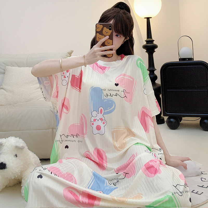 Plus Size Women's Summer Short-Sleeve Mid-Length Cute Pajamas Thin Style for Plus-Size Women 150kg Loungewear Plus Size Women's Summer Short-Sleeve Mid-Length Cute Pajamas Thin Style for Plus-Size Women 150kg Loungewear
