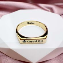 欧美跨境长方形情侣戒指宠物戒指毕业戒指 名字刻字纪念语个性化