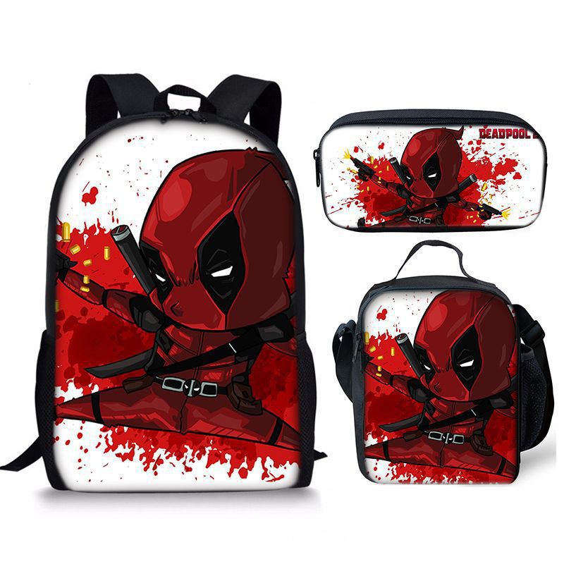 Nuevo deadpool Deadpool paquete de comida de tres piezas bolsa de lápices estudiante mochila de bebé Amazon lindo todo fósforo portátil
