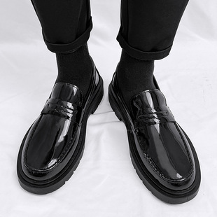 Men's Leather Shoes Spring Low-Top Shiny Fashion Trendy Versatile Men's Loafers Black Waterproof British Style Men's Shoes