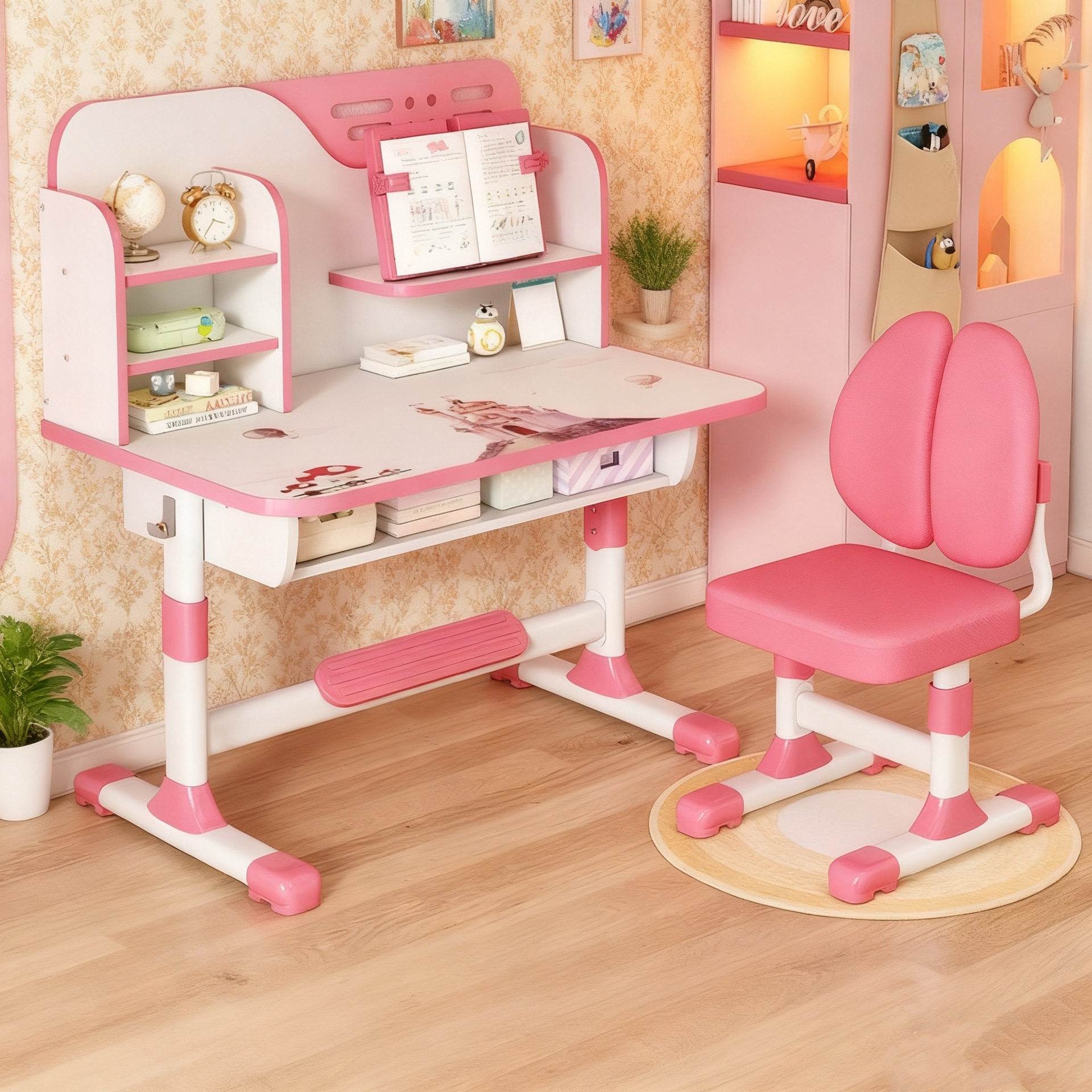 Children's Study Table to Correct Sitting Posture, Table and Chair for Primary School Students, Home Writing Desk Combination, Liftable Desk and Chair Set