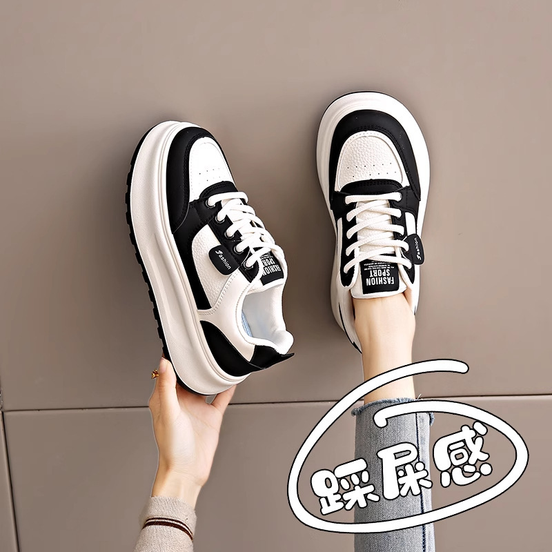 Stepping on Poop Feeling Genuine Leather Lightweight Thick-Soled White Shoes for Women Spring and Autum 2025 New Soft-Soled Black and White Panda Sports Sneakers Stepping on Poop Feeling Genuine Leather Lightweight Thick-Soled White Shoes for Women Spring and Autum 2025 New Soft-Soled Black and White Panda Sports Sneakers